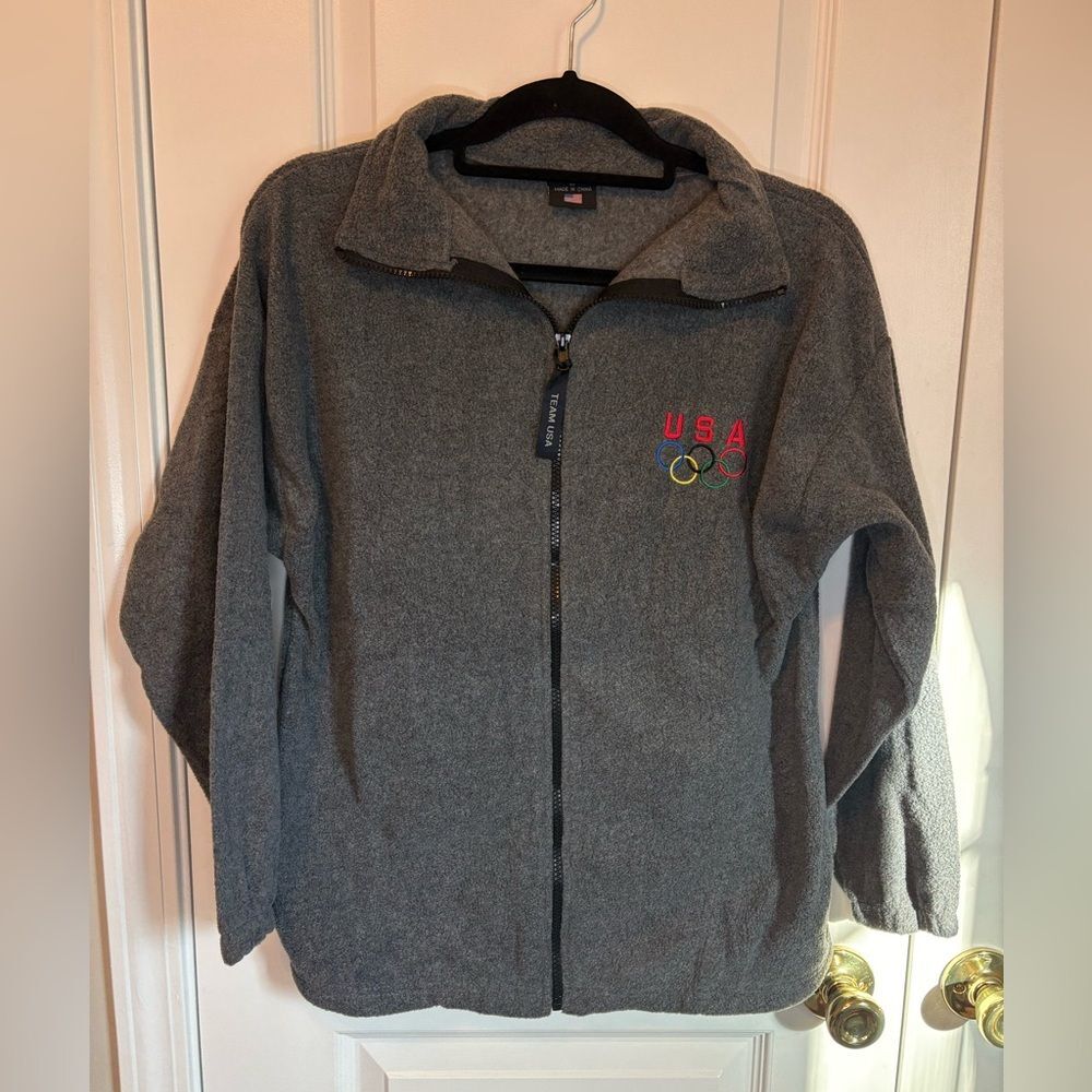 Team USA Olympics Fleece Jacket Gray Zip Up Womens Medium